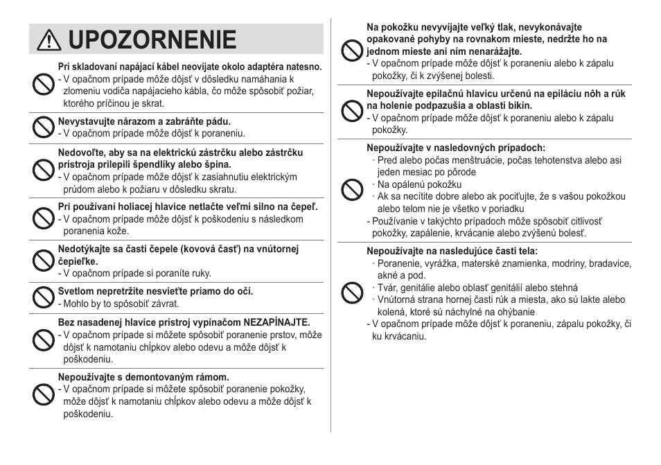 Upozornenie | Panasonic ESED20 User Manual | Page 270 / 346