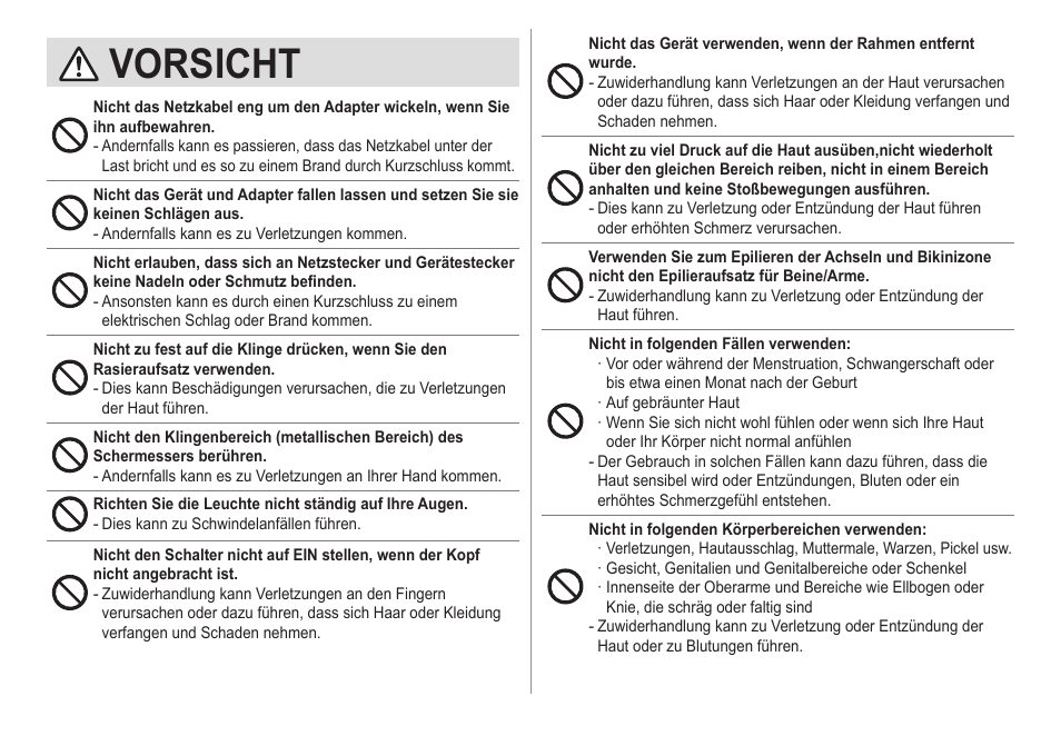 Vorsicht | Panasonic ESED20 User Manual | Page 30 / 346