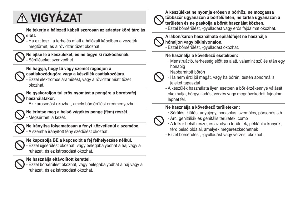 Vigyázat | Panasonic ESED20 User Manual | Page 310 / 346