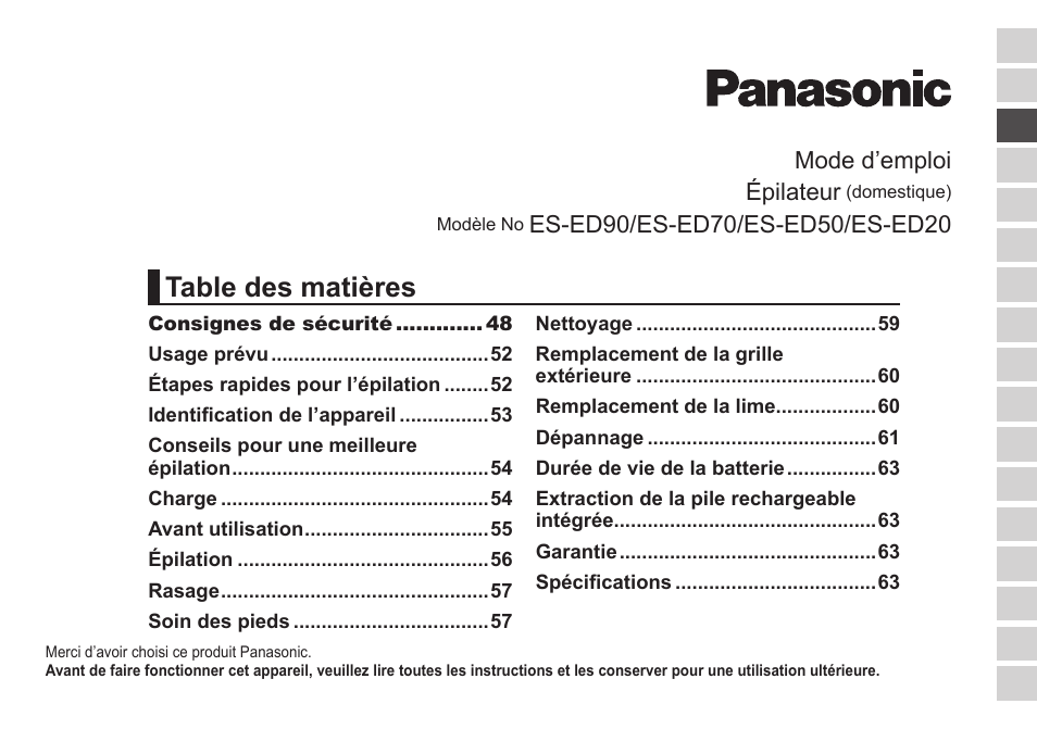 Panasonic ESED20 User Manual | Page 45 / 346