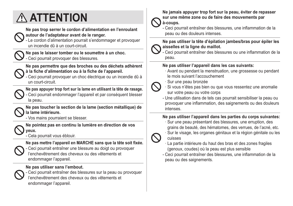 Attention | Panasonic ESED20 User Manual | Page 50 / 346