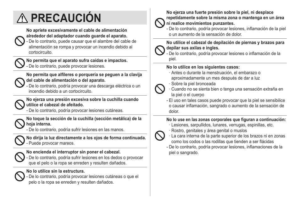 Precaución | Panasonic ESED20 User Manual | Page 90 / 346