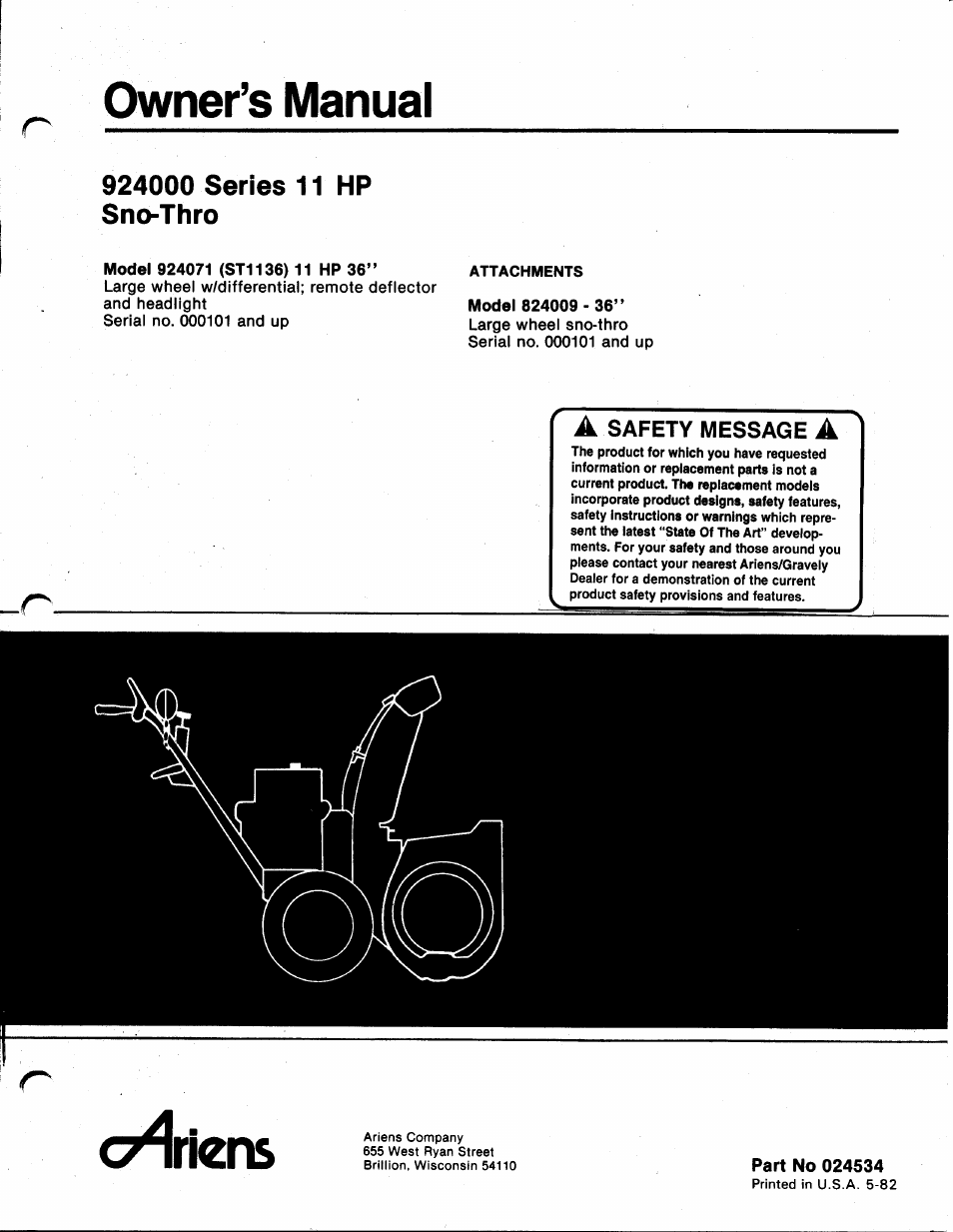 Ariens 924071 User Manual | 16 pages