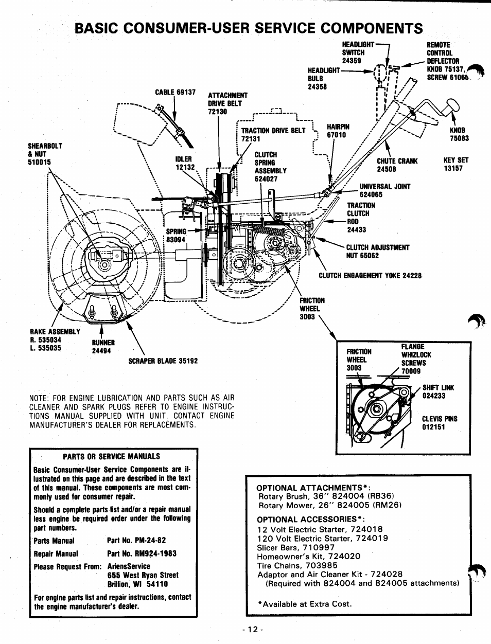 Basic consumer-user service components | Ariens 924071 User Manual | Page 12 / 16