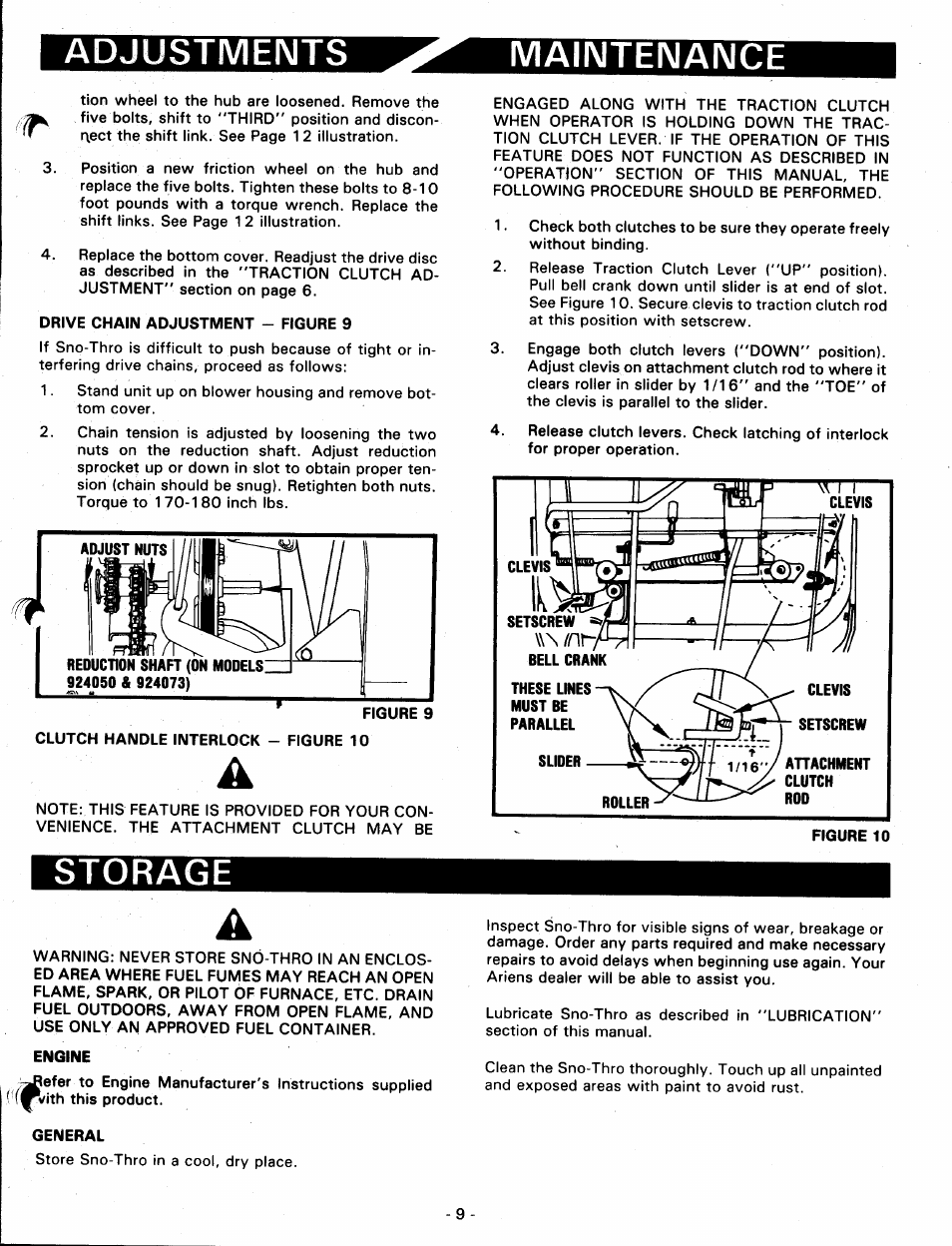 Figure 9, Setscrew, Bell crank | These lines must be parallel, Ahachment, Clutch, Engine, General, Storage, Tme mainteimaimce | Ariens 924071 User Manual | Page 9 / 16