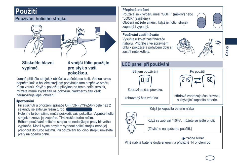 Použití | Panasonic ES8249 User Manual | Page 115 / 190