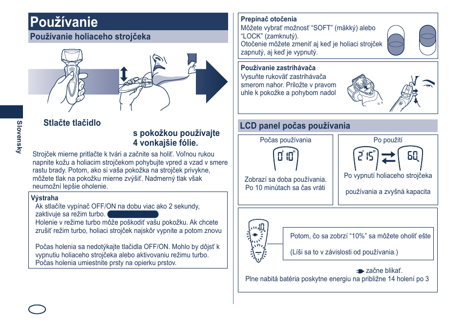 Používanie | Panasonic ES8249 User Manual | Page 124 / 190