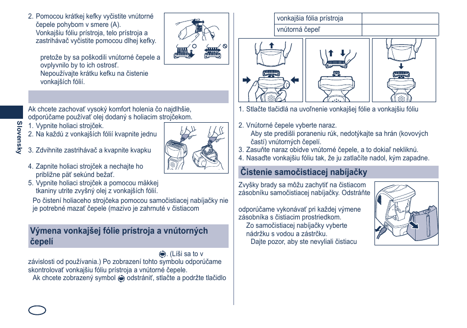 Mazanie, Čistenie samočistiacej nabíjačky | Panasonic ES8249 User Manual | Page 128 / 190