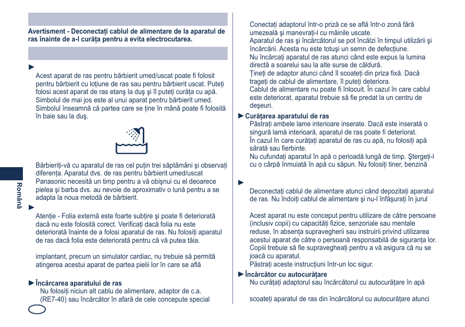 Avertisment, Important | Panasonic ES8249 User Manual | Page 140 / 190