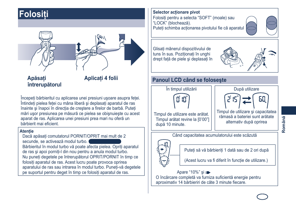 Folosiţi | Panasonic ES8249 User Manual | Page 143 / 190