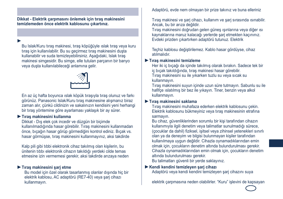 Dikkat, Önemli | Panasonic ES8249 User Manual | Page 159 / 190