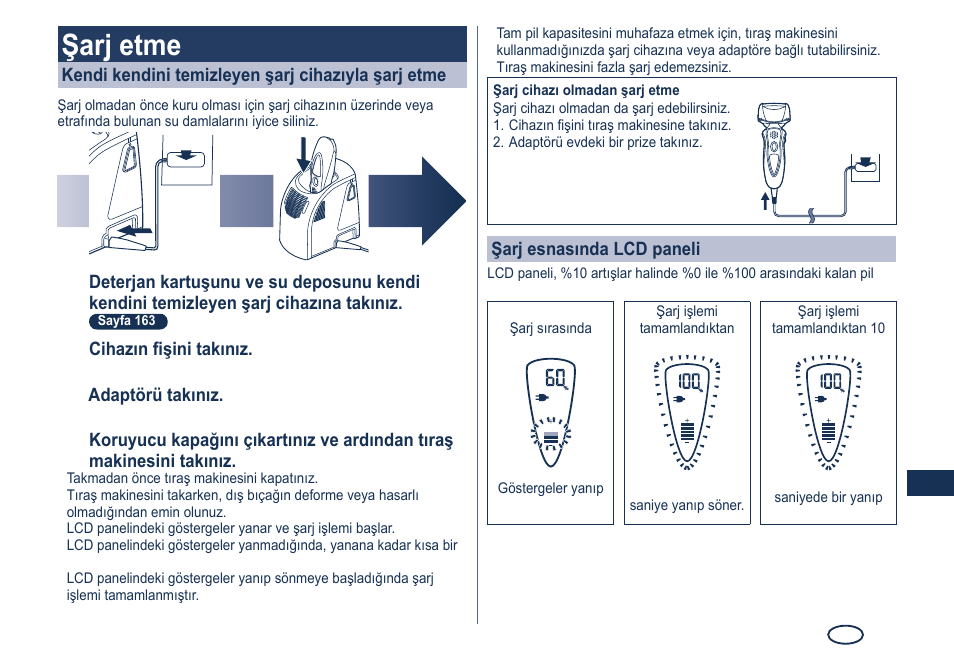 Şarj etme | Panasonic ES8249 User Manual | Page 161 / 190