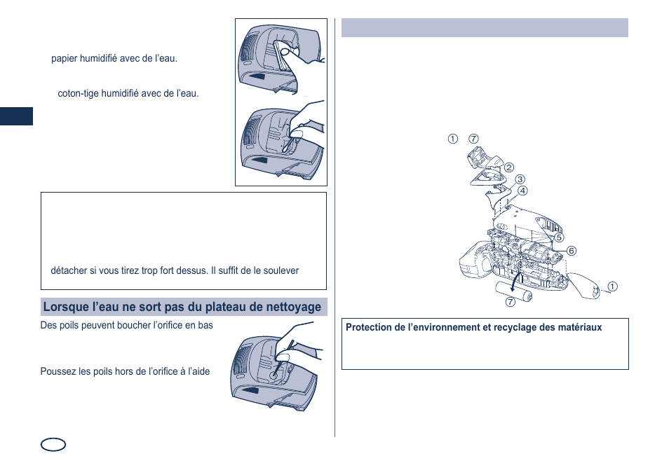 Retrait de la batterie rechargeable intégrée, Lorsque l’eau ne sort pas du plateau de nettoyage | Panasonic ES8249 User Manual | Page 30 / 190