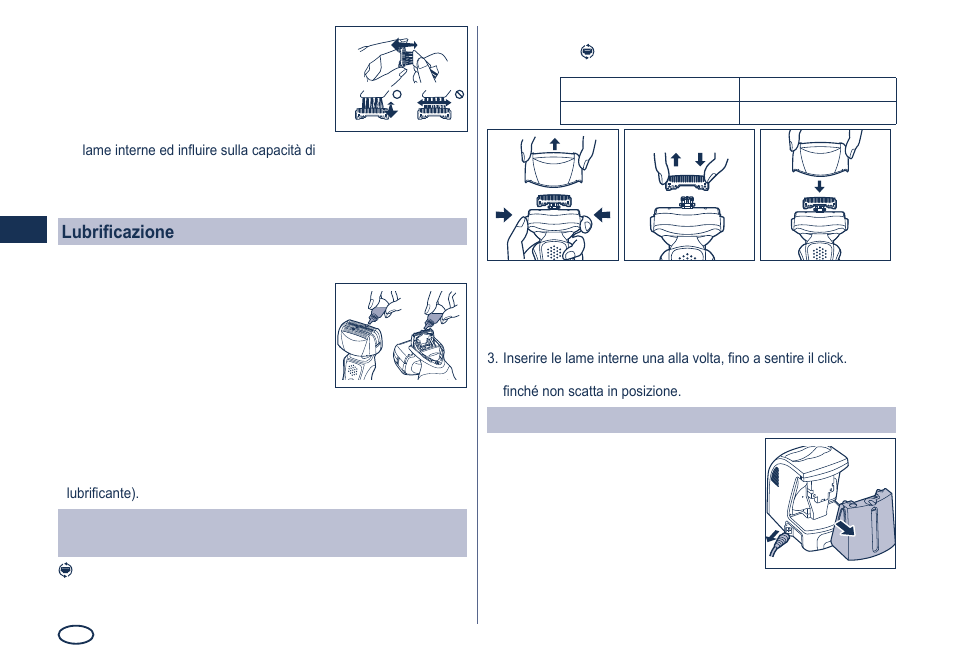 Lubrificazione, Pulizia del caricabatteria autopulente | Panasonic ES8249 User Manual | Page 38 / 190