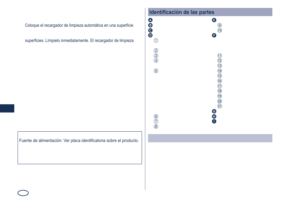 Identificación de las partes, Piezas de repuesto | Panasonic ES8249 User Manual | Page 50 / 190