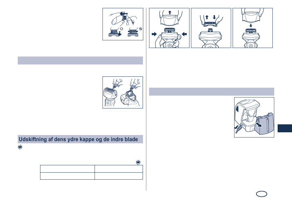 Smøring, Udskiftning af dens ydre kappe og de indre blade, Rengøring af den selvrensende oplader | Panasonic ES8249 User Manual | Page 65 / 190