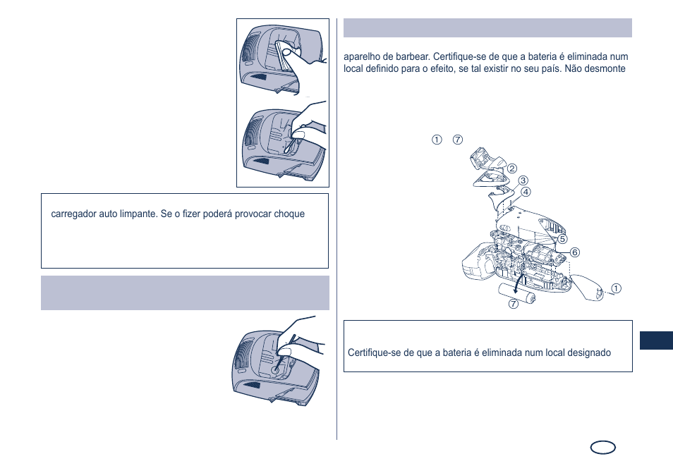 Remoção da bateria recarregável incorporada | Panasonic ES8249 User Manual | Page 75 / 190