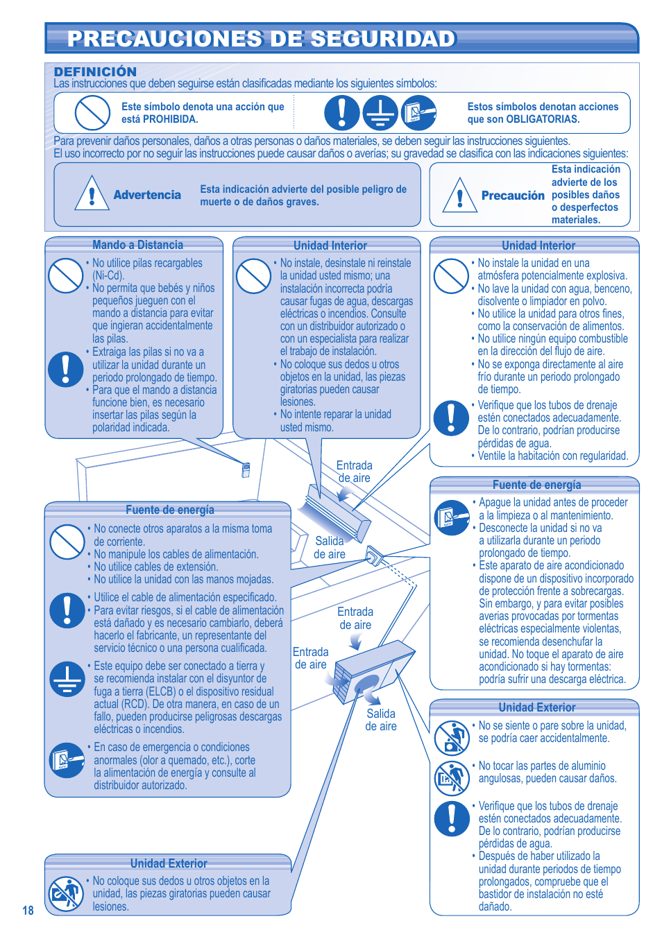 Precauciones de seguridad | Panasonic CU2E15GBE User Manual | Page 18 / 76