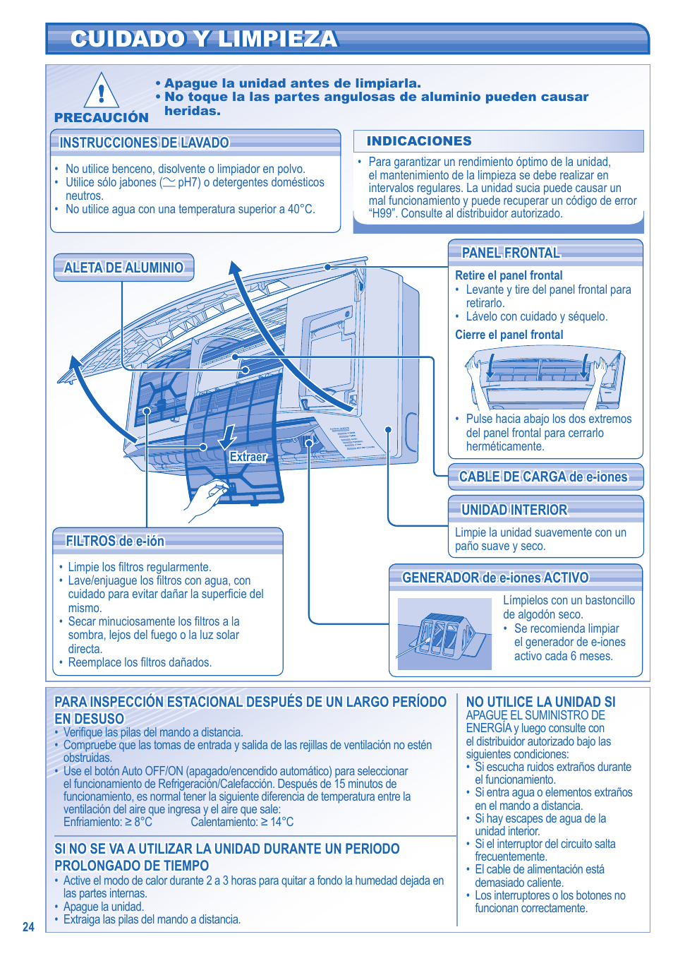 Cuidado y limpieza | Panasonic CU2E15GBE User Manual | Page 24 / 76