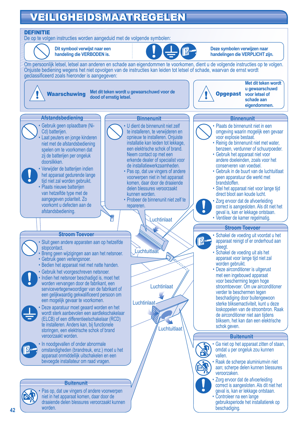 Veiligheidsmaatregelen | Panasonic CU2E15GBE User Manual | Page 42 / 76