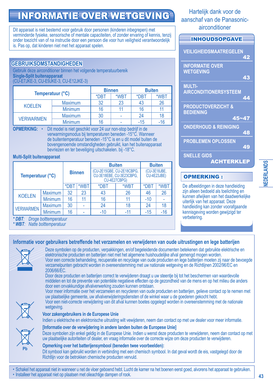 Informatie over wetgeving | Panasonic CU2E15GBE User Manual | Page 43 / 76