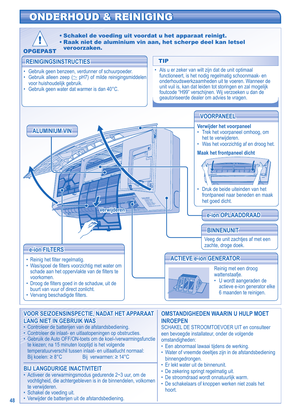 Onderhoud & reiniging | Panasonic CU2E15GBE User Manual | Page 48 / 76