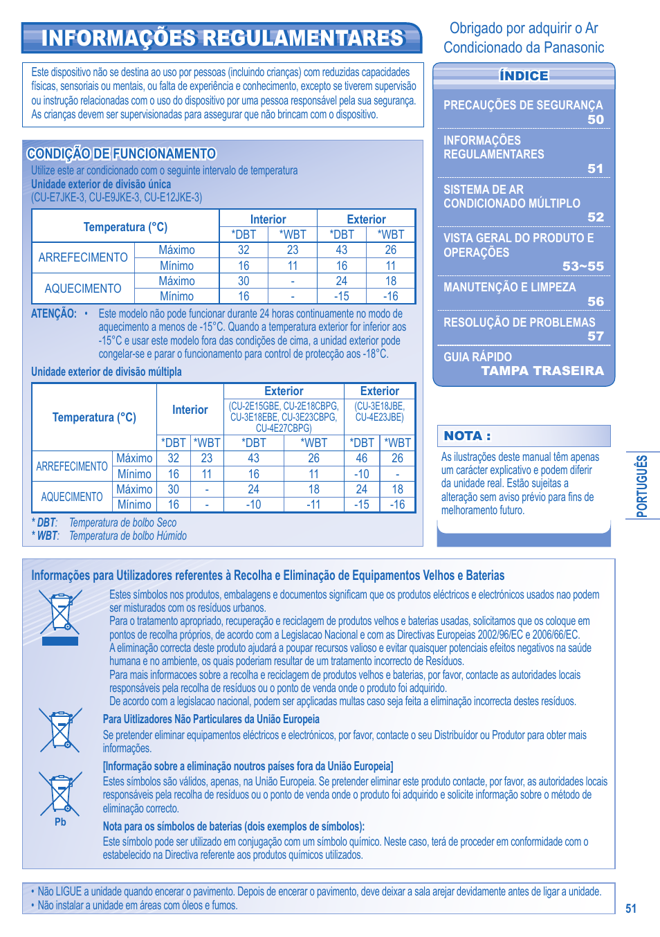Informações regulamentares | Panasonic CU2E15GBE User Manual | Page 51 / 76