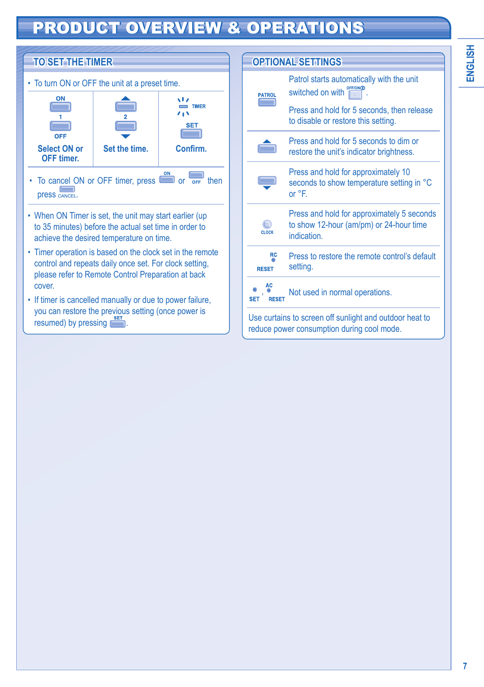 Product overview & operations | Panasonic CU2E15GBE User Manual | Page 7 / 76