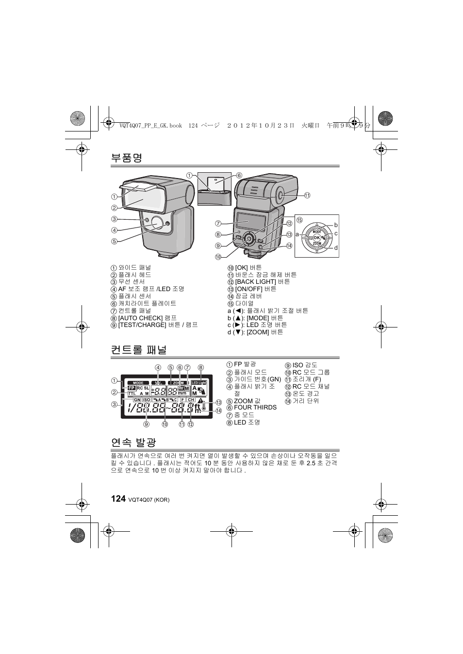 부품명 컨트롤 패널 연속 발광 | Panasonic DMWFL360LGK User Manual | Page 124 / 165