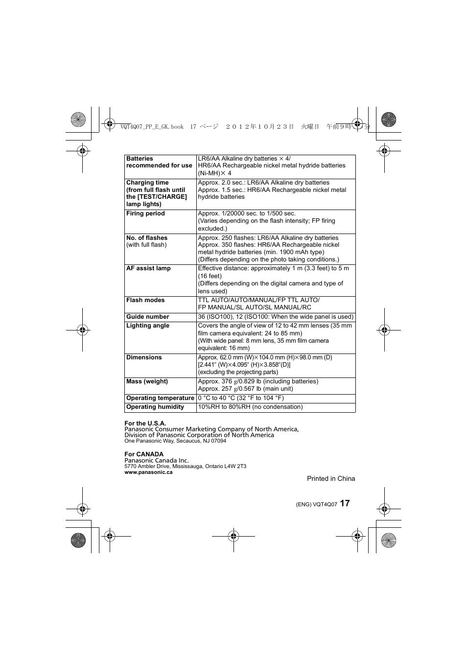 Panasonic DMWFL360LGK User Manual | Page 17 / 165