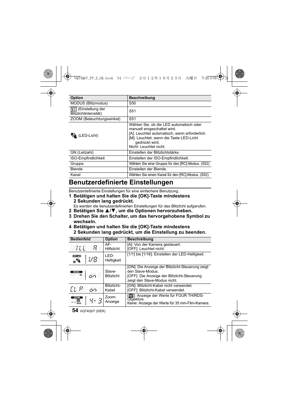 Benutzerdefinierte einstellungen | Panasonic DMWFL360LGK User Manual | Page 54 / 165