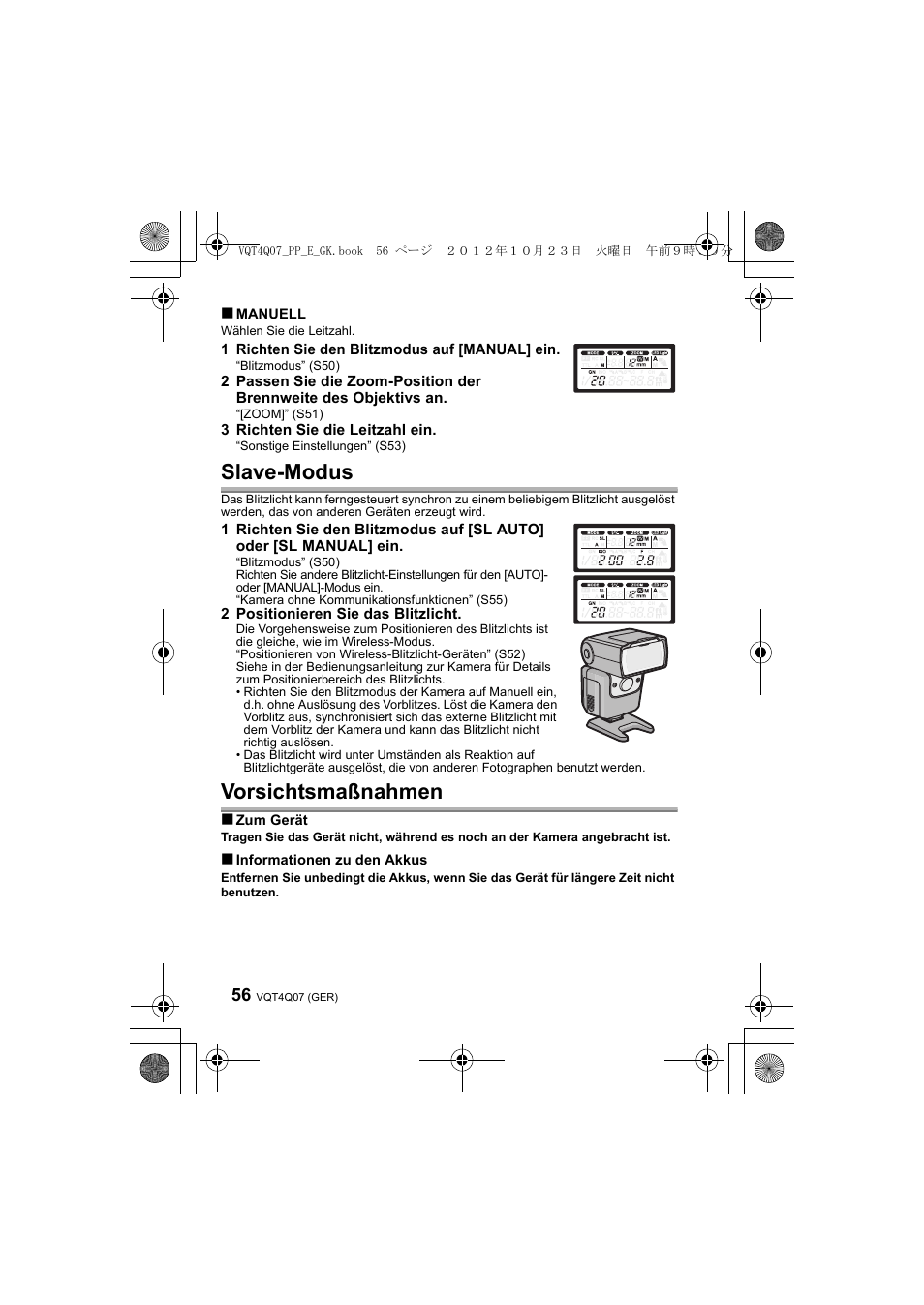 Slave-modus, Vorsichtsmaßnahmen | Panasonic DMWFL360LGK User Manual | Page 56 / 165