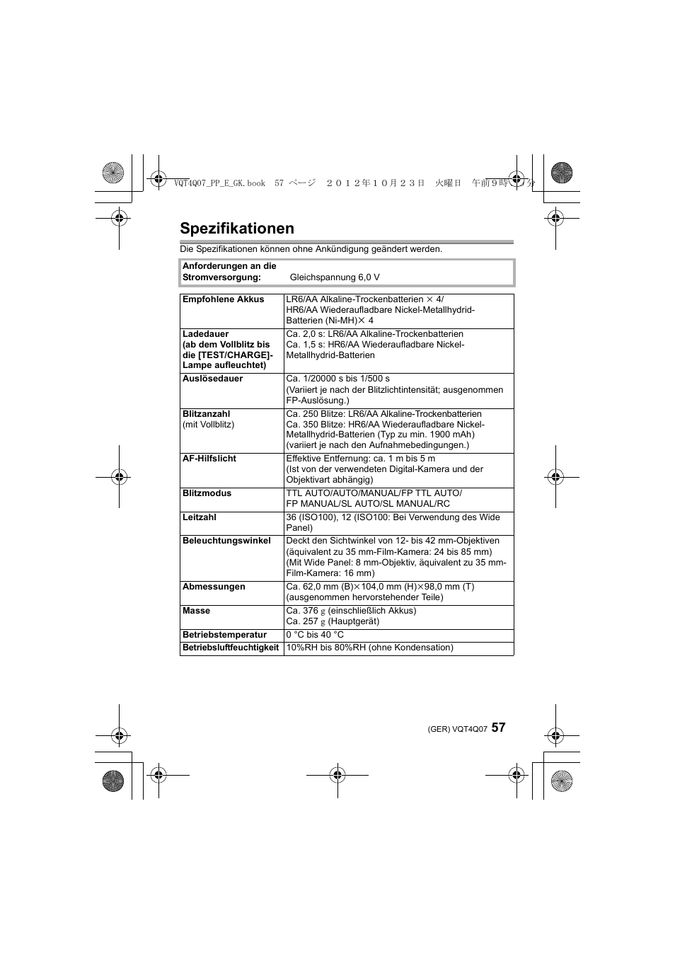 Spezifikationen | Panasonic DMWFL360LGK User Manual | Page 57 / 165