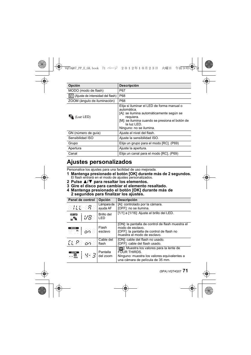 Ajustes personalizados | Panasonic DMWFL360LGK User Manual | Page 71 / 165