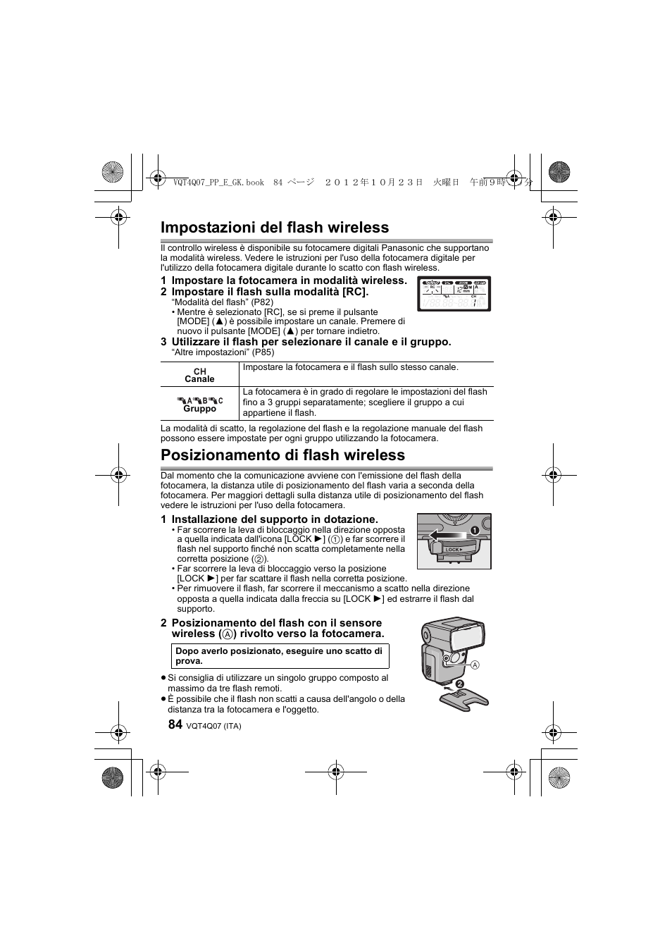 Impostazioni del flash wireless, Posizionamento di flash wireless | Panasonic DMWFL360LGK User Manual | Page 84 / 165