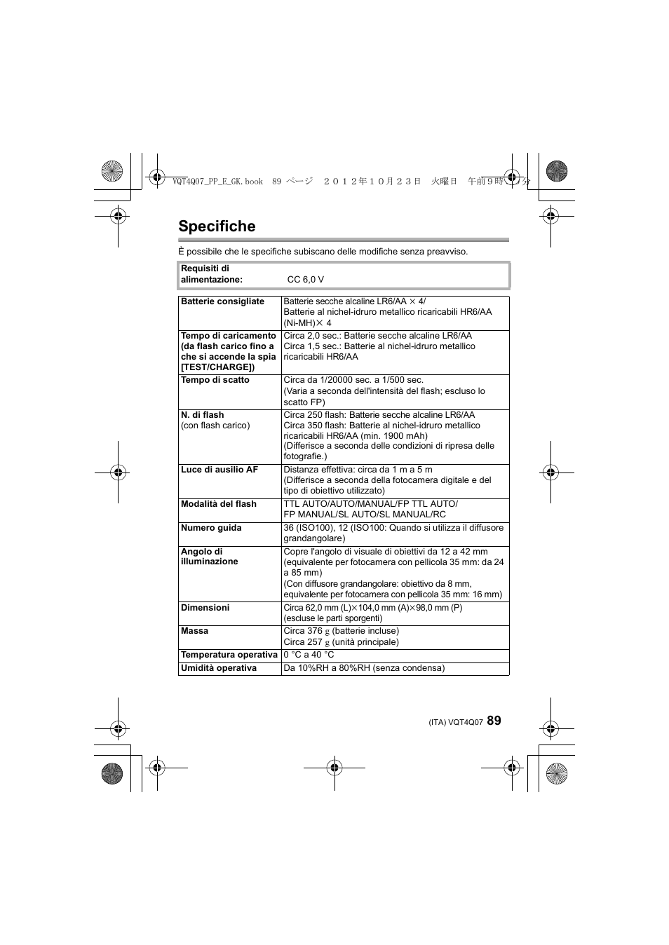 Specifiche | Panasonic DMWFL360LGK User Manual | Page 89 / 165