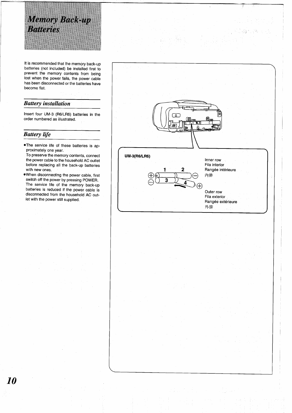 Memory back-up batteries | Panasonic RXDS05 User Manual | Page 10 / 88