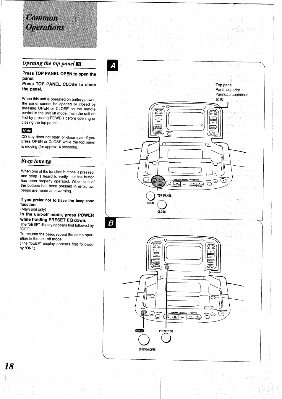 Common, Operations, Press top panel open to open the panel | Common operations | Panasonic RXDS05 User Manual | Page 18 / 88