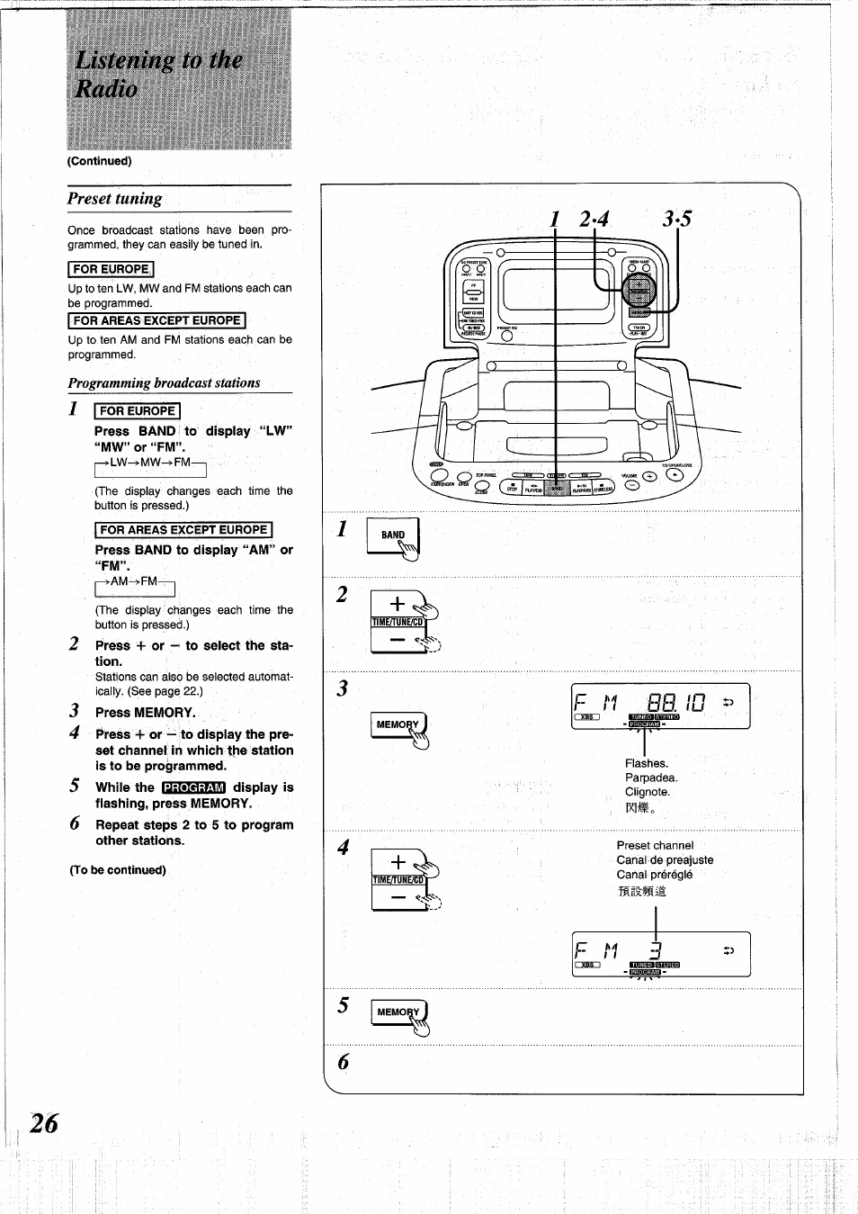 Listening to the radio, Preset tuning | Panasonic RXDS05 User Manual | Page 26 / 88