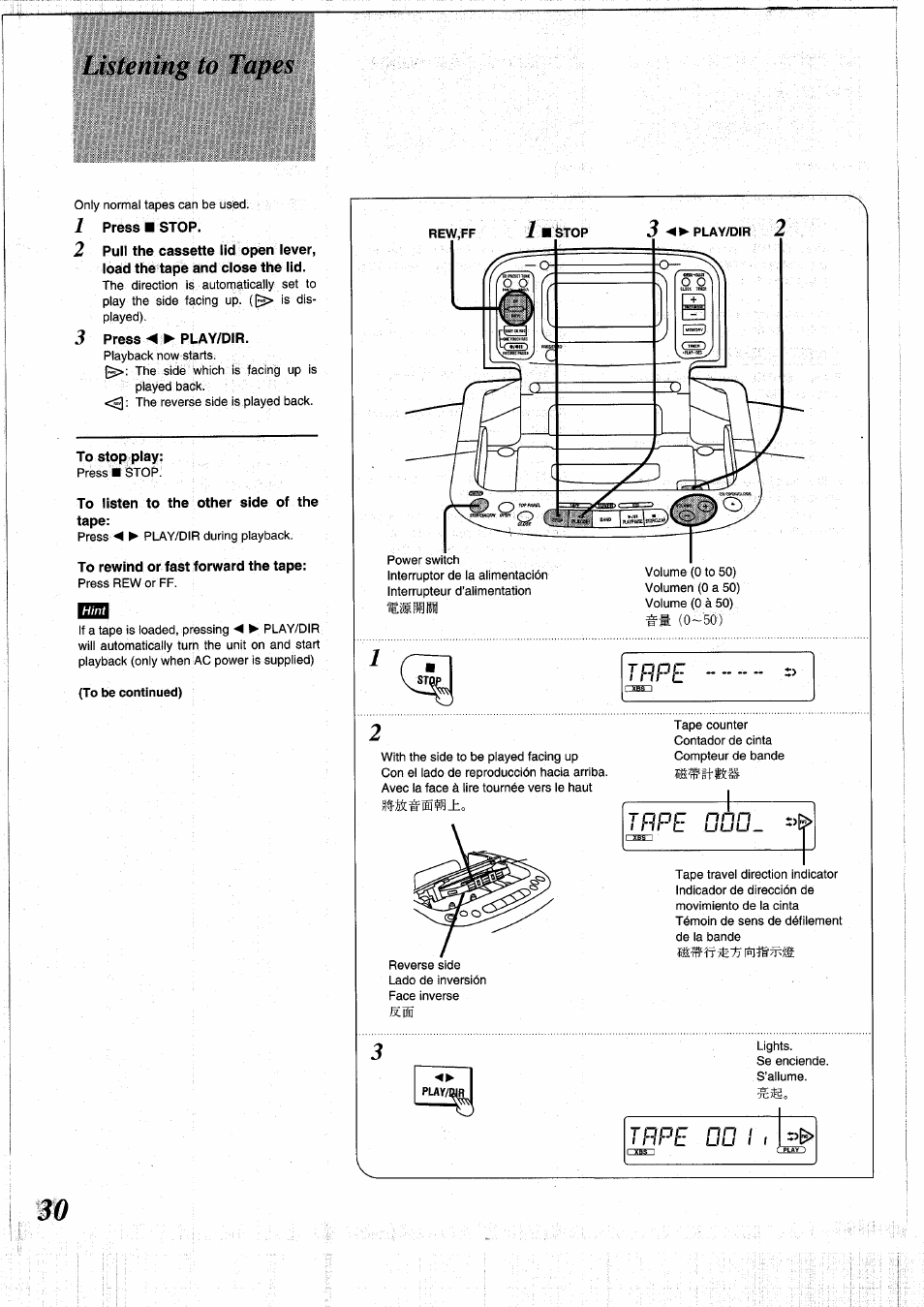 Lisíening to tapes, Listening to tapes | Panasonic RXDS05 User Manual | Page 30 / 88