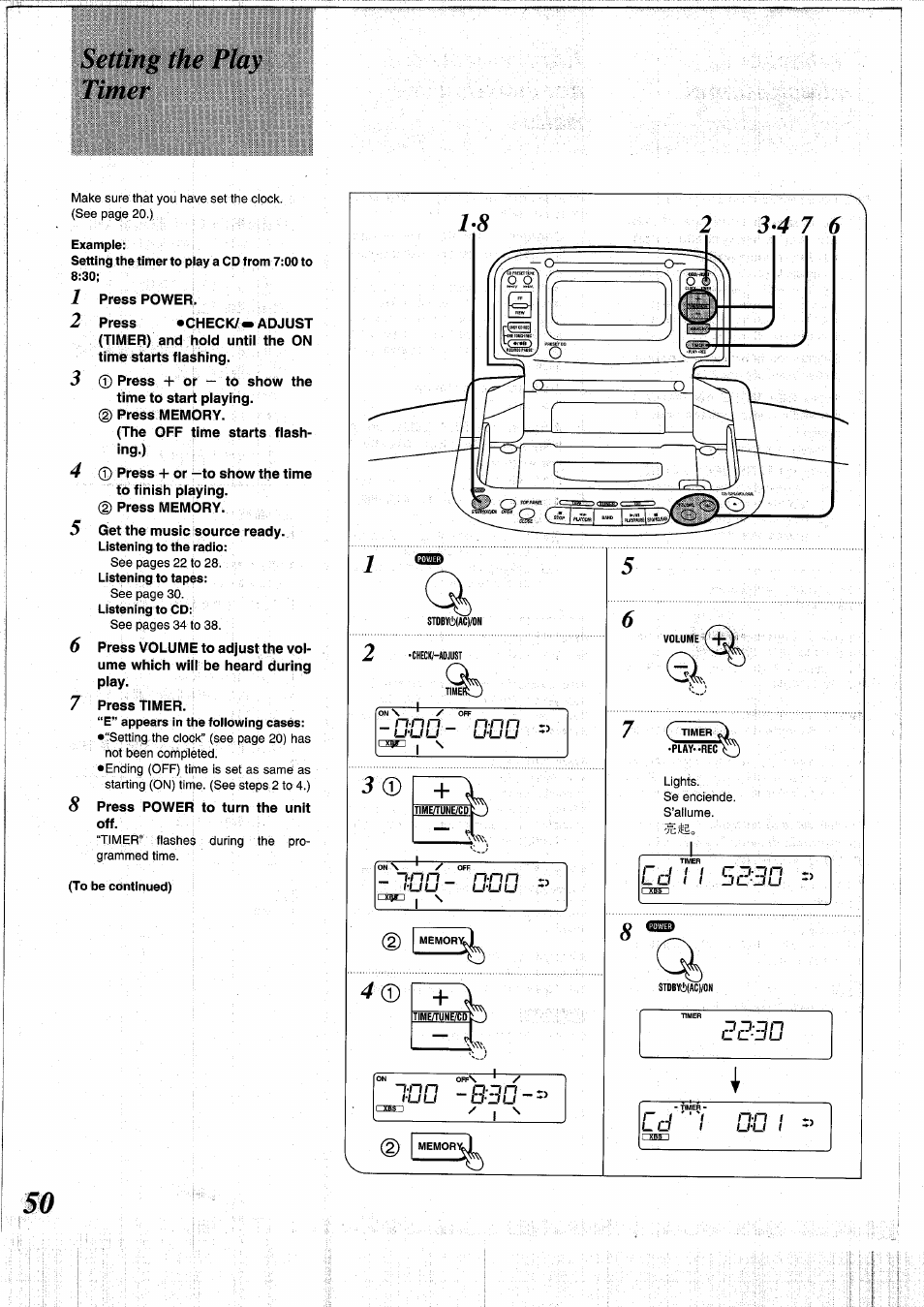 Seiiing the play timer, Setting the play timer, I i —tc -l | U-uu | Panasonic RXDS05 User Manual | Page 50 / 88