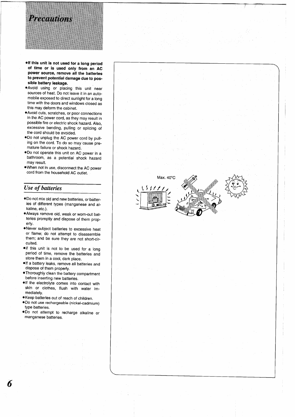 Precautions, Qperations, Use of batteries | Panasonic RXDS05 User Manual | Page 6 / 88