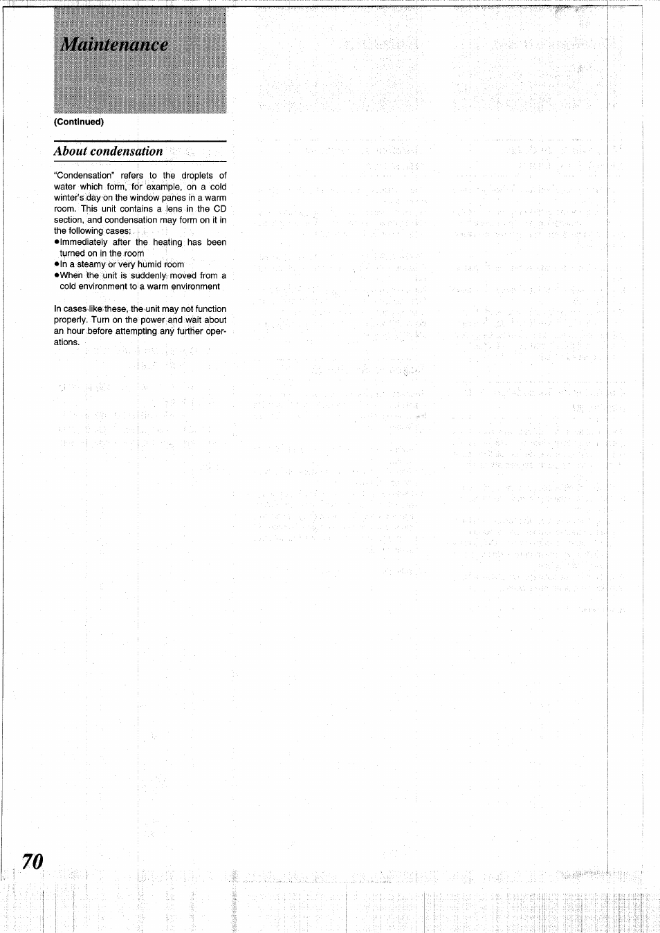 Maifuenance, About condensation | Panasonic RXDS05 User Manual | Page 70 / 88