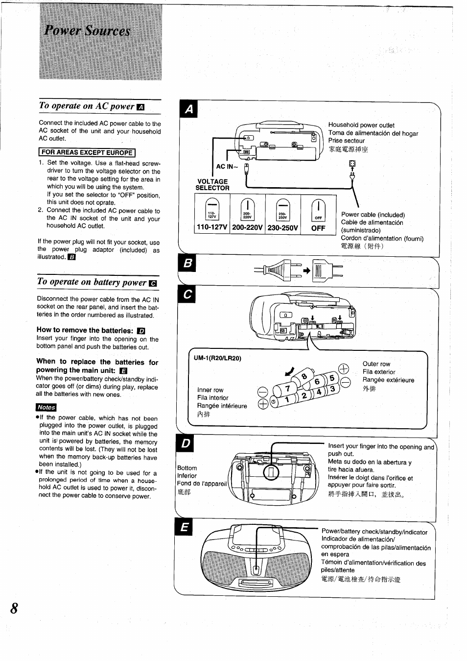 Power sources, How to remove the batteries: i3 | Panasonic RXDS05 User Manual | Page 8 / 88