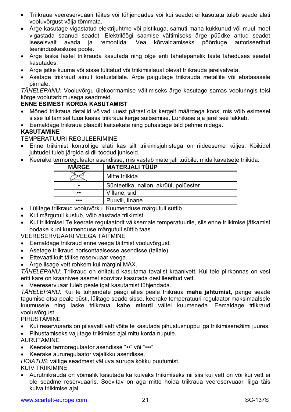 Scarlett SC-137S User Manual | Page 21 / 34