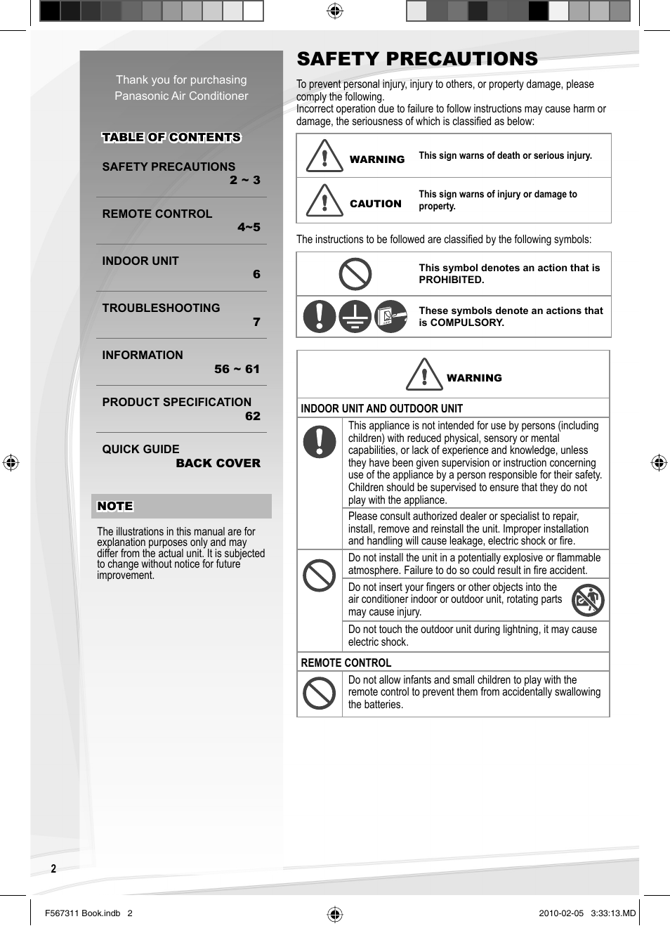 Safety precautions | Panasonic CSRE9JKE1 User Manual | Page 2 / 64