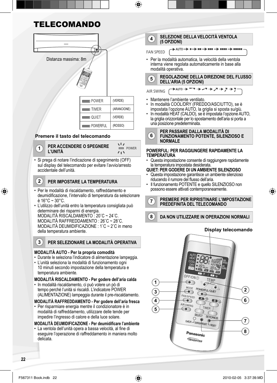 Telecomando | Panasonic CSRE9JKE1 User Manual | Page 22 / 64