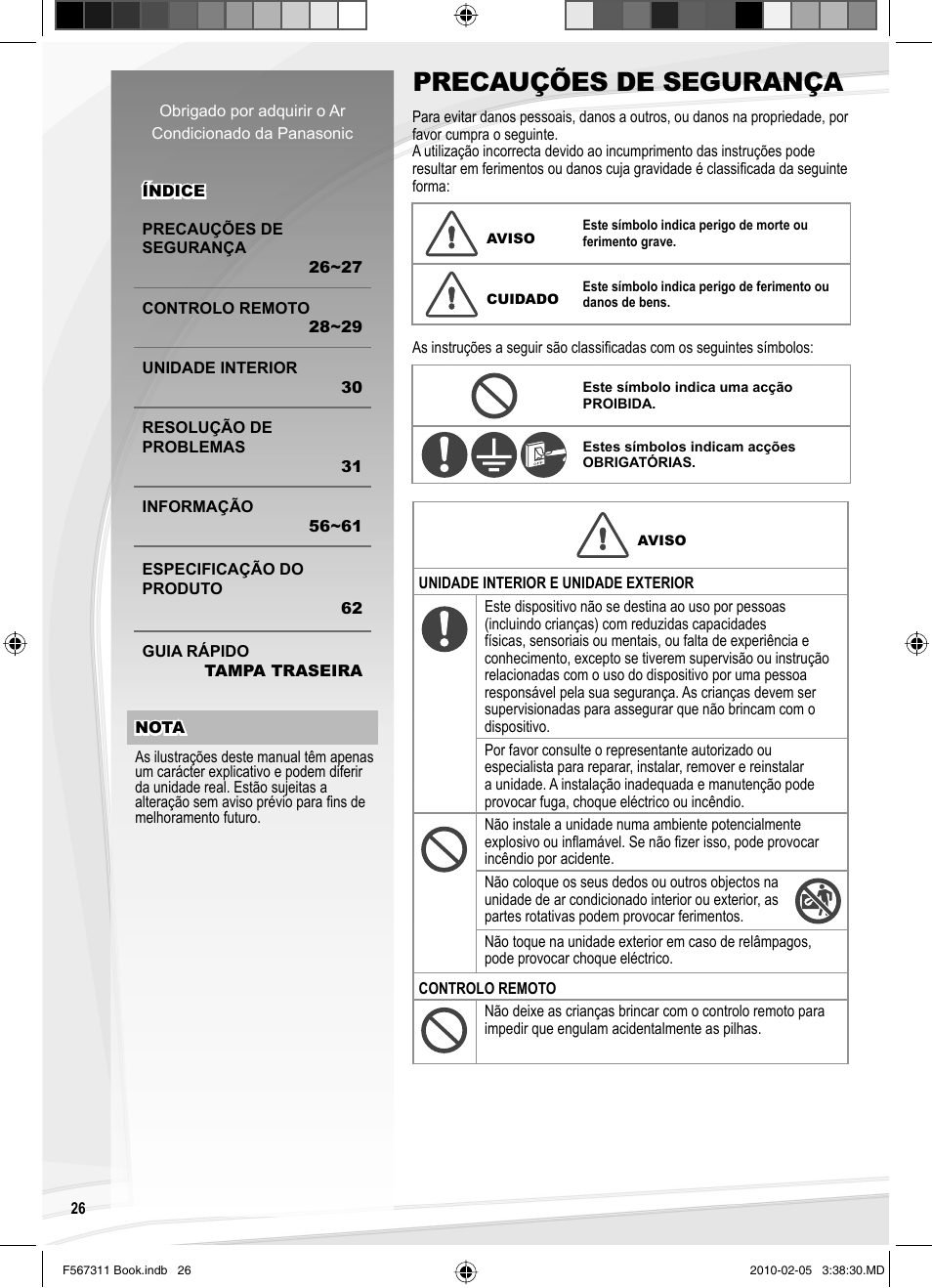 Precauções de segurança | Panasonic CSRE9JKE1 User Manual | Page 26 / 64