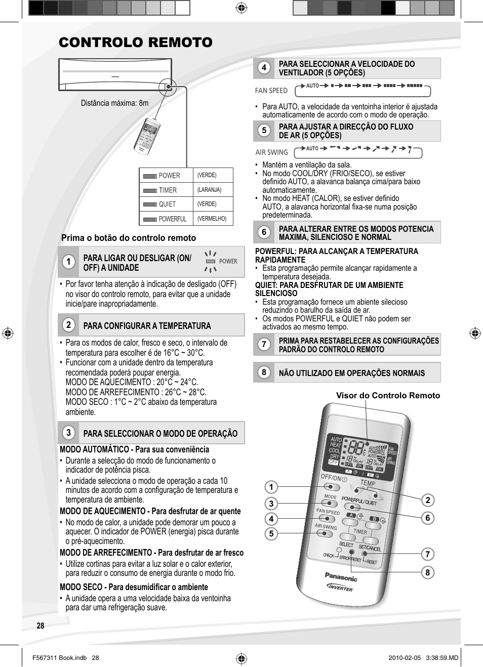 Controlo remoto | Panasonic CSRE9JKE1 User Manual | Page 28 / 64