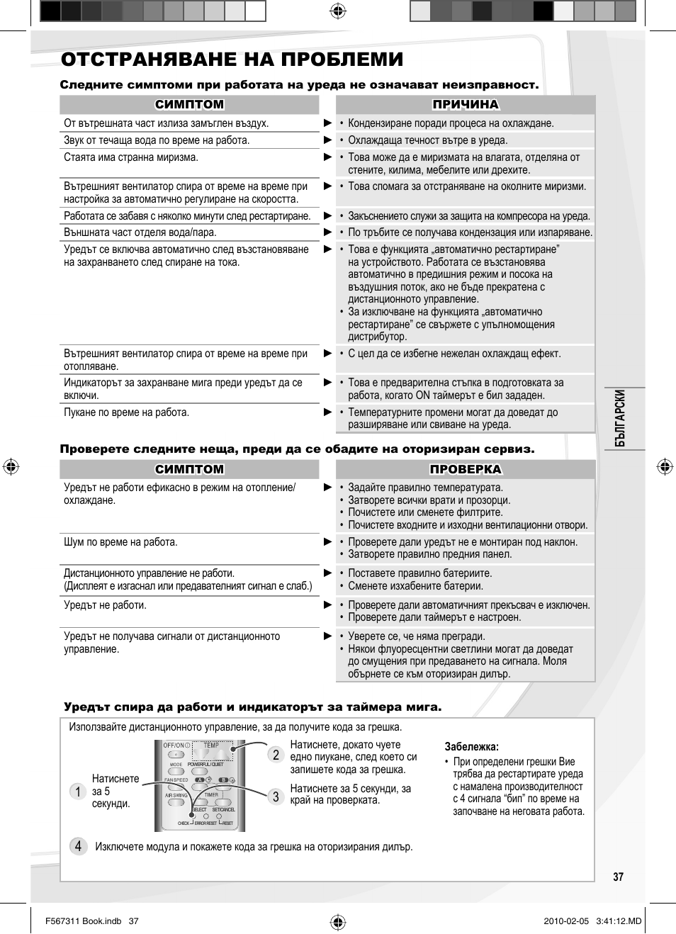 Отстраняване на проблеми | Panasonic CSRE9JKE1 User Manual | Page 37 / 64